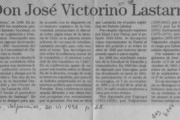 Don José Victorino Lastarria  [artículo] Manuel Apablaza Lastarria.