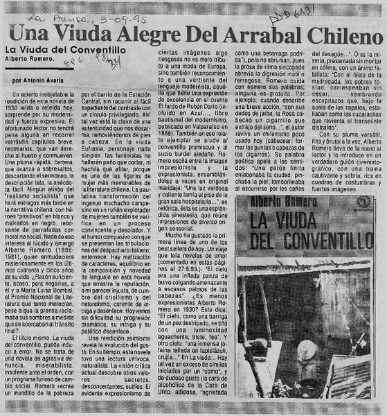 Una viuda alegre del arrabal chileno  [artículo] Antonio Avaria.