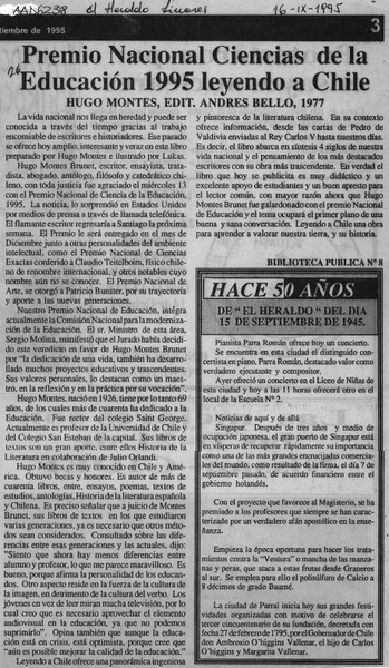 Premio Nacional Ciencias de la Educación 1995 leyendo a Chile  [artículo].