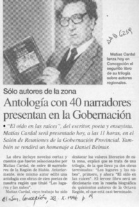 Antología con 40 narradores presentan en la Gobernación  [artículo].