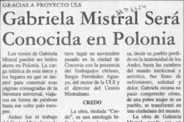 Gabriela Mistral será conocida en Polonia  [artículo].
