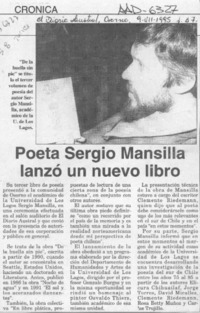 Poeta Sergio Mansilla lanzó un nuevo libro  [artículo].