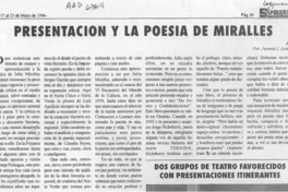 Presentación y la poesía de Miralles  [artículo] Juvenal J. Ayala.
