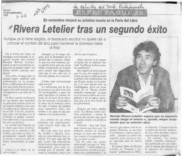 Rivera Letelier tras un segundo éxito  [artículo].
