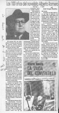 Los 100 años del novelista Alberto Romero  [artículo] José Vargas Badilla.
