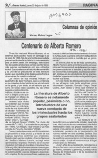 Centenario de Alberto Romero  [artículo] Marino Muñoz Lagos.