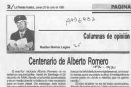 Centenario de Alberto Romero  [artículo] Marino Muñoz Lagos.