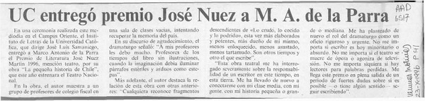 UC entregó premio José Nuez a M. A. de la Parra