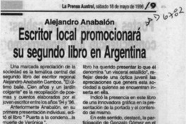 Escritor local promocionará su segundo libro en Argentina  [artículo].