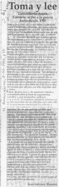 Carmelo se fue a la guerra  [artículo] Juan Antonio Massone.