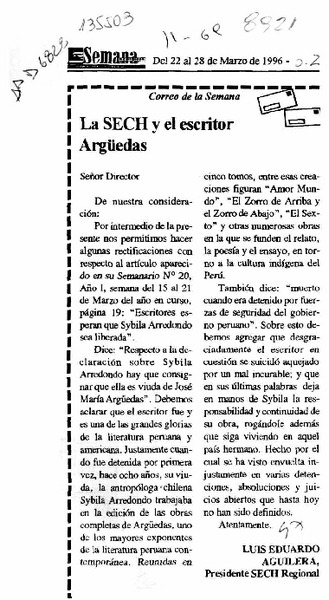 La Sech y el escritor Arguedas  [artículo] Luis Eduardo Aguilera.