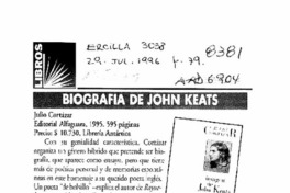 Biografía de John Keats  [artículo] Lina Meruane.