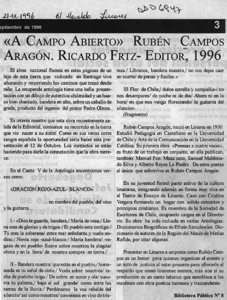 "A campo abierto" Rubén Campos Aragón  [artículo].