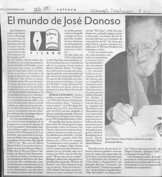 El mundo de José Donoso  [artículo] Filebo.