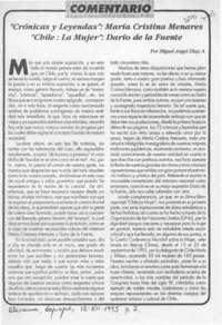 "Crónicas y leyendas" (1995), María Cristina Menares, "Chile, la mujer" (1995), Darío de la Fuente  [artículo] Miguel Angel Díaz A.
