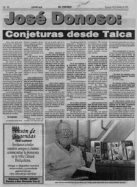 José Donoso, conjeturas desde Talca  [artículo] Guillermo Olivares.