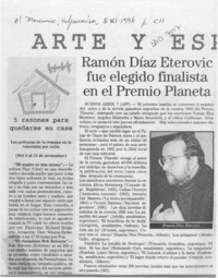 Ramón Díaz Eterovic fue elegido finalista en el Premio Planeta  [artículo].