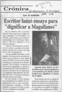 Escritor lanzó ensayo para "dignificar a Magallanes"  [artículo].