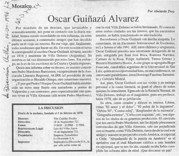 Oscar Guiñazú Alvarez  [artículo] Abelardo Troy.