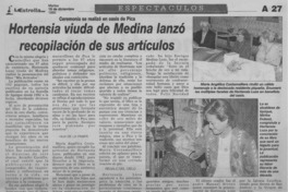 Hortensia viuda de Medina lanzó recopilación de sus artículos