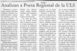 Analizan a poeta regional de la ULS  [artículo].