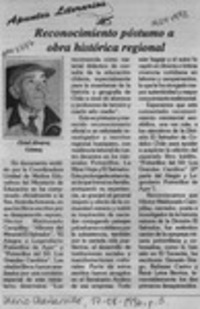 Reconocimiento póstumo a obra histórica regional  [artículo] Oriel Alvarez Gómez.