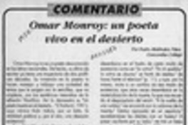 Omar Monroy: un poeta vivo en el desierto  [artículo] Pedro Meléndez Páez.