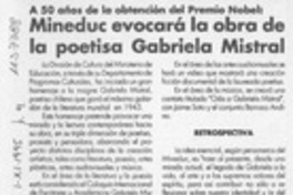 Mineduc evocará la obra de la poetisa Gabriela Mistral  [artículo].