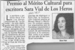 Premio al mérito cultural para escritora Sara Vial de los Heros  [artículo].