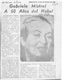 Gabriela Mistral a 50 años del Nobel  [artículo].