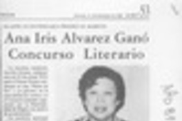 Ana Iris Alvarez ganó concurso literario.  [artículo]
