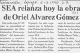 SEA realza hoy la obra de Oriel Alvarez Gómez  [artículo].