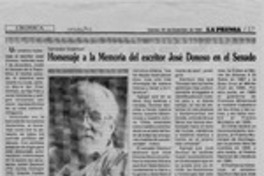 Homenaje a la memoria del escritor José Donoso en el Senado  [artículo].