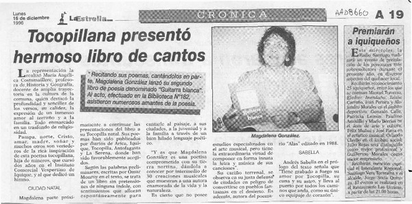 Tocopilla presentó hermoso libro de cantos  [artículo].