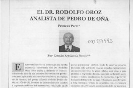 El Dr. Rodolfo Oroz analista de Pedro de Oña  [artículo] Germán Sepúlveda Durán.