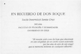 En recuerdo de Don Roque  [artículo] Lucía Invernizzi Santa Cruz.