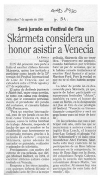 Skármeta considera un honor asistir a Venecia  [artículo].