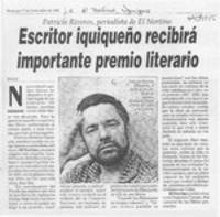 Escritor iquiqueño recibirá importante premio literario  [artículo].