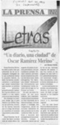 "Un diario, una ciudad" de Oscar Ramírez Merino  [artículo] Maías Rafide.