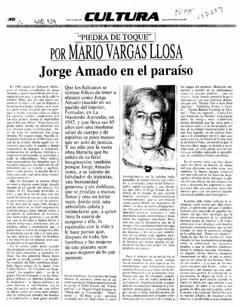 Jorge Amado en el paraíso  [artículo] Mario Vargas Llosa.