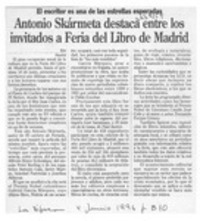 Antonio Skármeta destaca entre los invitados a feria del libro de Madrid  [artículo].
