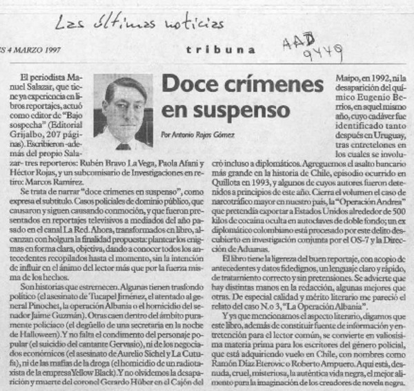 Doce crímenes en suspenso  [artículo] Antonio Rojas Gómez.