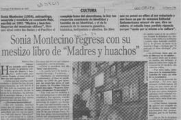 Sonia Montecino regresa con su mestizo libro de "Madres y humanos"  [artículo] Ximena Poo.