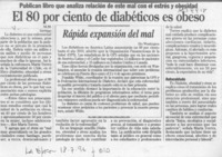 El 80 por ciento de diabéticos es obeso  [artículo] M. M.