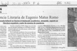 La herencia literaria de Eugenio Matus Romo  [artículo] Francisca Abogabir.