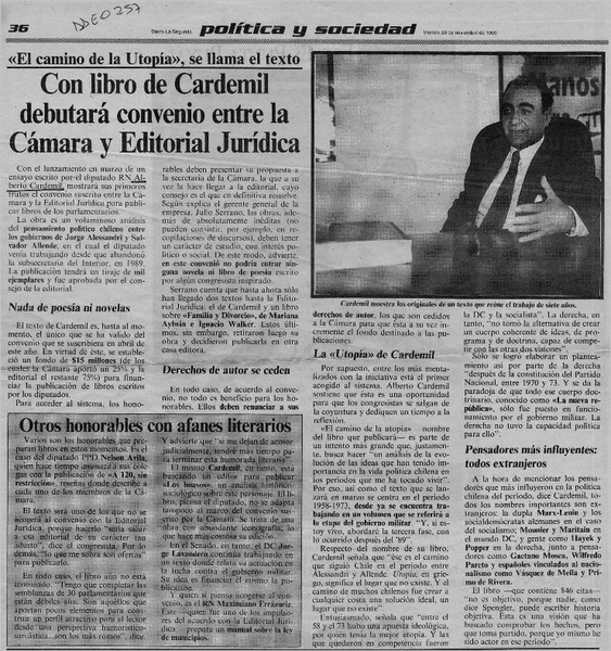 Con libro de Cardemil debutará convenio entre la Cámara y Editorial Jurídica  [artículo].