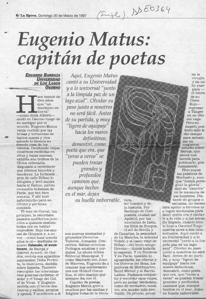 Eugenio Matus, capitán de poetas  [artículo] Eduardo Barraza.