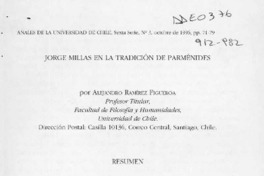 Jorge Millas en la tradición de Parménides  [artículo] Alejandro Ramírez Figueroa.