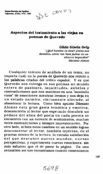 Aspectos del tratamiento a las viejas en poemas de Quevedo  [artículo] Gilda Gisela Gely.