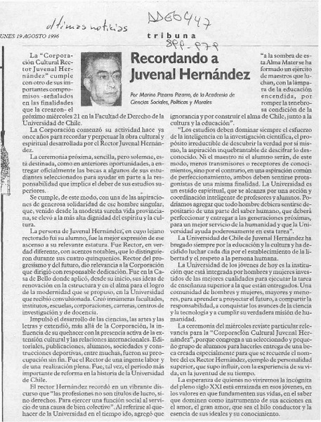 Recordando a Juvenal Hernández  [artículo] Marino Pizarro Pizarro.